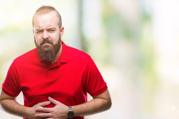 Joven Hombre Hipster Caucásico Con Camisa Roja Sobre Fondo Aislado — Foto de Stock