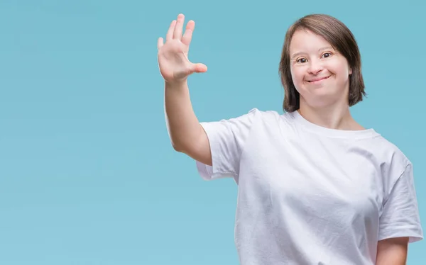 Mujer Adulta Joven Con Síndrome Sobre Fondo Aislado Que Muestra — Foto de Stock