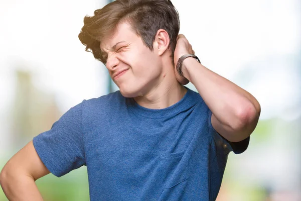 Jonge Knappe Man Blauw Shirt Dragen Geïsoleerd Background Lijden Van — Stockfoto