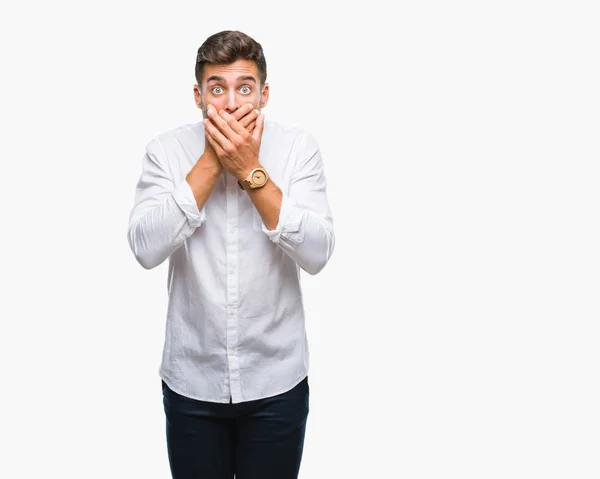 Young Handsome Man Isolated Background Shocked Covering Mouth Hands Mistake — Stock Photo, Image