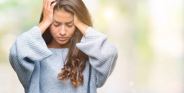 Young Beautiful Arab Woman Wearing Winter Sweater Isolated Background Suffering — Stock Photo, Image