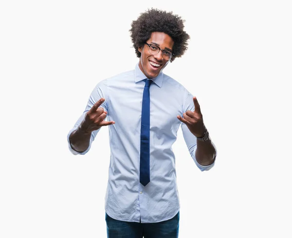 Afro Americký Obchodní Muž Nosí Brýle Izolované Pozadí Křičí Šílený — Stock fotografie