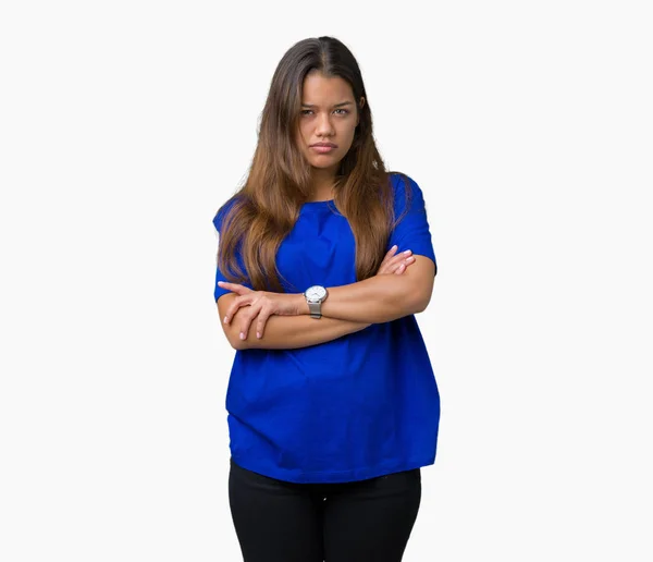 Young Beautiful Brunette Woman Wearing Blue Shirt Isolated Background Skeptic — Stock Photo, Image