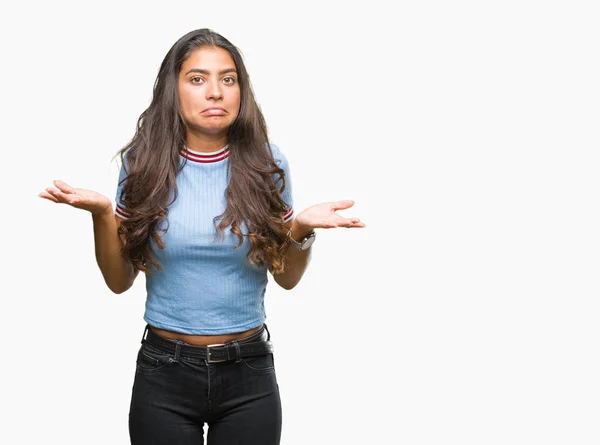 Mujer Árabe Hermosa Joven Sobre Fondo Aislado Expresión Despistada Confusa — Foto de Stock