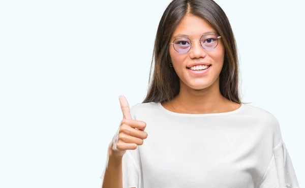 Junge Asiatische Frau Mit Brille Über Isoliertem Hintergrund Macht Glückliche — Stockfoto