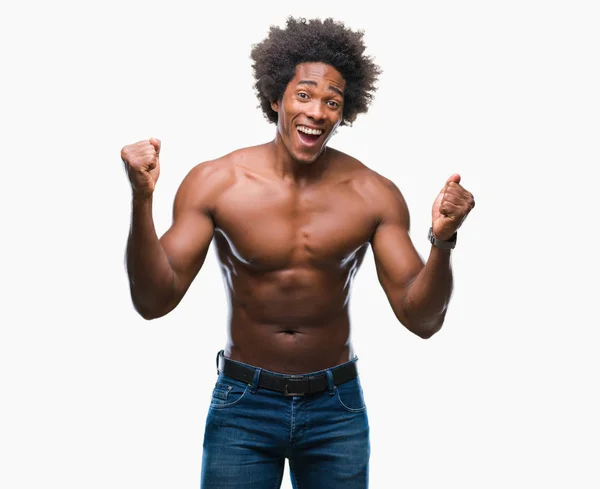 Αφρο Αμερικανικό Shirtless Άνθρωπος Δείχνει Γυμνό Σώμα Πάνω Από Απομονωμένες — Φωτογραφία Αρχείου