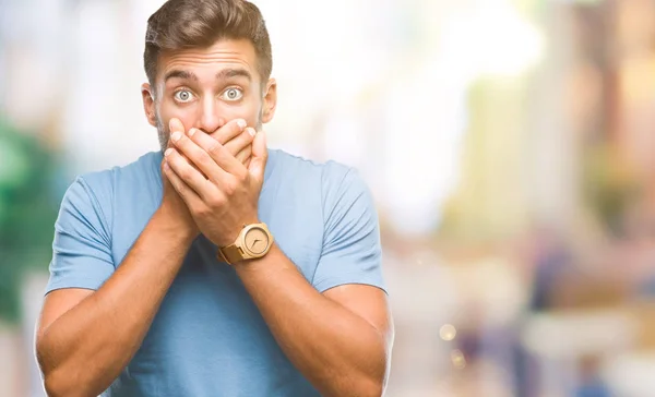 Young Handsome Man Isolated Background Shocked Covering Mouth Hands Mistake — Stock Photo, Image