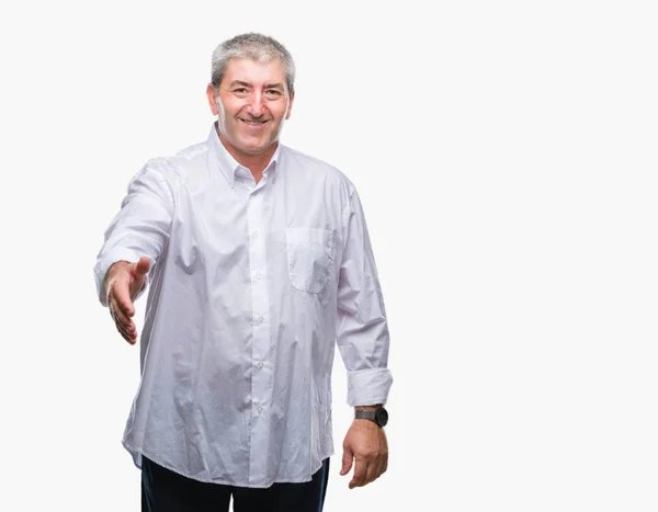 Stilig Senior Man Över Isolerade Bakgrund Leende Vänliga Erbjudande Handslag — Stockfoto