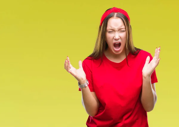 Junge Kaukasische Schöne Frau Über Isolierten Hintergrund Verrückt Und Verrückt — Stockfoto