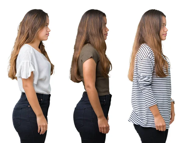 Collage Hermosa Mujer Joven Sobre Fondo Aislado Mirando Lado Pose —  Fotos de Stock