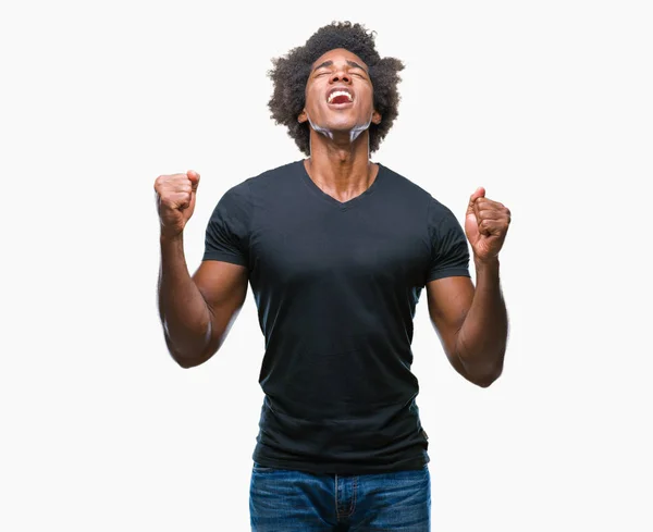 Hombre Afroamericano Sobre Fondo Aislado Celebrando Loco Loco Por Éxito —  Fotos de Stock