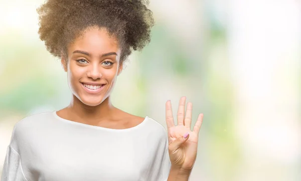 Junge Afroamerikanerin Über Isoliertem Hintergrund Die Mit Finger Nummer Vier — Stockfoto
