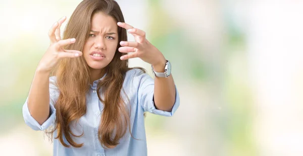 Jovem Bela Mulher Negócios Morena Sobre Fundo Isolado Grito Frustrado — Fotografia de Stock