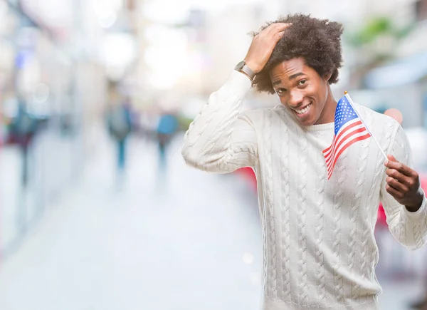 Afroamerikanischer Mann Flagge Der Vereinigten Staaten Von Amerika Über Isoliertem — Stockfoto