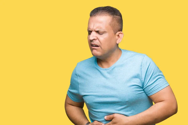 Hombre Árabe Mediana Edad Con Camiseta Azul Sobre Fondo Aislado —  Fotos de Stock