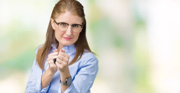 Mooie Middenleeftijd Volwassen Zakelijke Vrouw Dragen Bril Geïsoleerde Achtergrond Klaar — Stockfoto