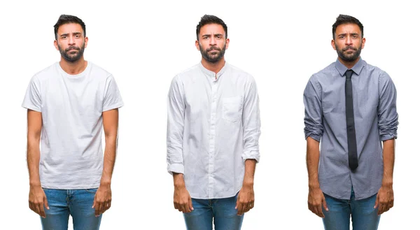Collage Van Knappe Jonge Indiase Man Geïsoleerde Achtergrond Puffend Wangen — Stockfoto