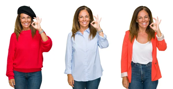 Collage Hermosa Mujer Mediana Edad Sobre Fondo Blanco Aislado Sonriendo — Foto de Stock