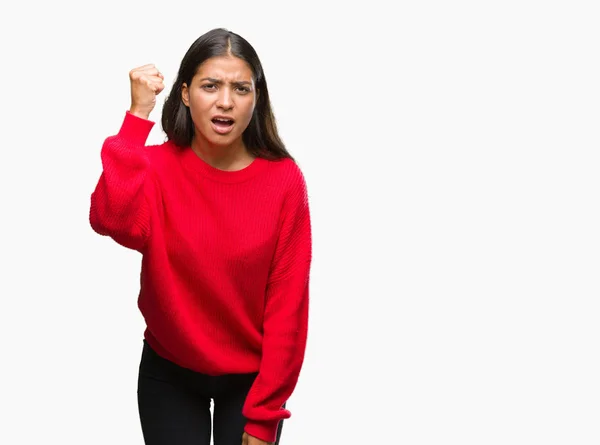 Jovem Mulher Árabe Bonita Vestindo Camisola Inverno Sobre Fundo Isolado — Fotografia de Stock