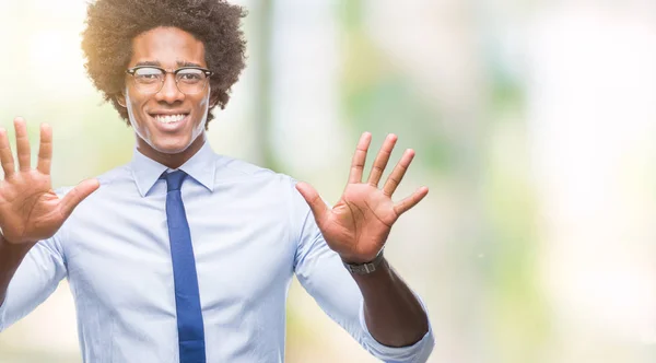 Uomo Affari Afro Americano Che Indossa Occhiali Sfondo Isolato Mostrando — Foto Stock