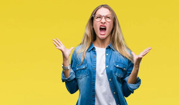 Mladá Krásná Blondýna Žena Nosí Brýle Nad Izolované Pozadí Blázen — Stock fotografie