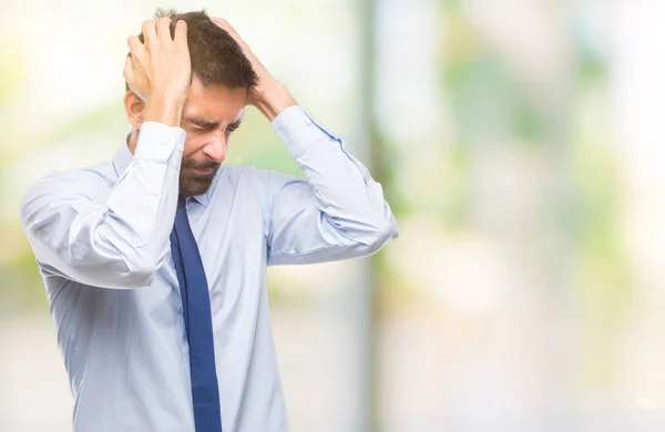 Erwachsene Hispanische Geschäftsmann Mit Isoliertem Hintergrund Leiden Unter Kopfschmerzen Verzweifelt — Stockfoto