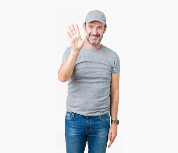 Handsome Middle Age Hoary Senior Man Wearing Sport Cap Isolated — Stock Photo, Image