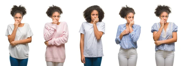 Collage Afroamerikanska Kvinnan Över Isolerade Bakgrund Ser Stressad Och Nervös — Stockfoto