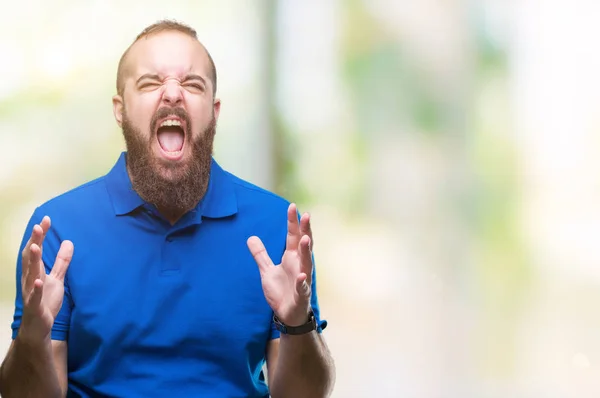 Joven Hombre Hipster Caucásico Con Camisa Azul Sobre Fondo Aislado —  Fotos de Stock