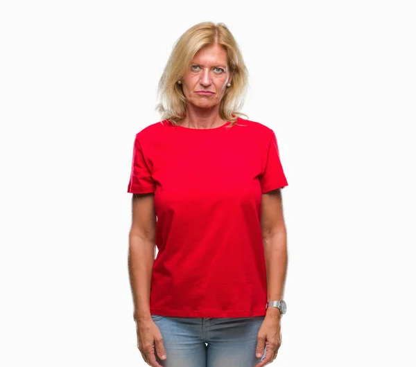 Middle Age Blonde Woman Isolated Background Skeptic Nervous Frowning Upset — Stock Photo, Image