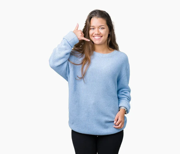 Junge Schöne Brünette Frau Blauem Winterpullover Vor Isoliertem Hintergrund Lächelnd — Stockfoto