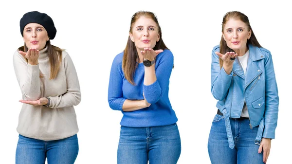 Collage Einer Schönen Frau Mittleren Alters Vor Isoliertem Hintergrund Die — Stockfoto