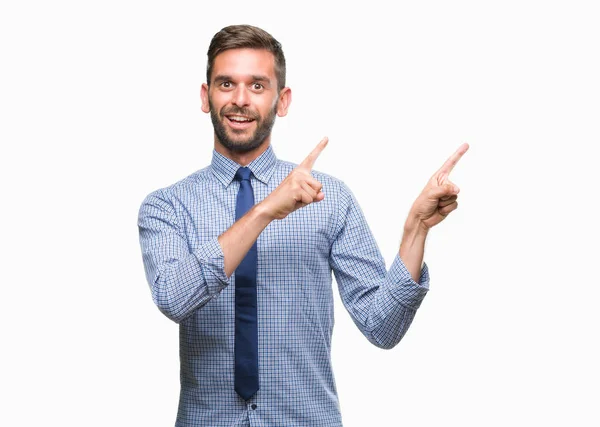 Joven Hombre Negocios Guapo Sobre Fondo Aislado Sonriendo Mirando Cámara —  Fotos de Stock