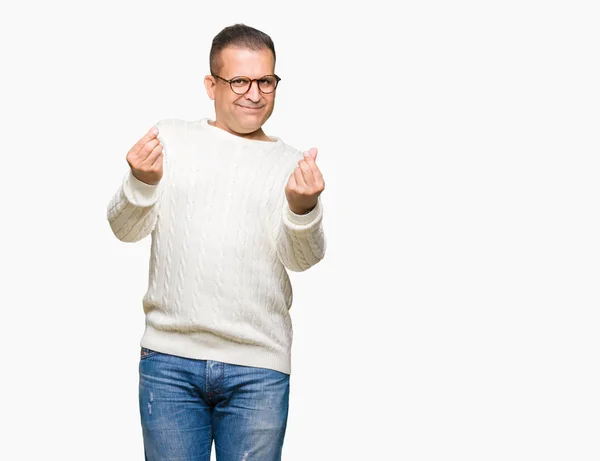 Arabischer Mann Mittleren Alters Mit Brille Vor Isoliertem Hintergrund Macht — Stockfoto