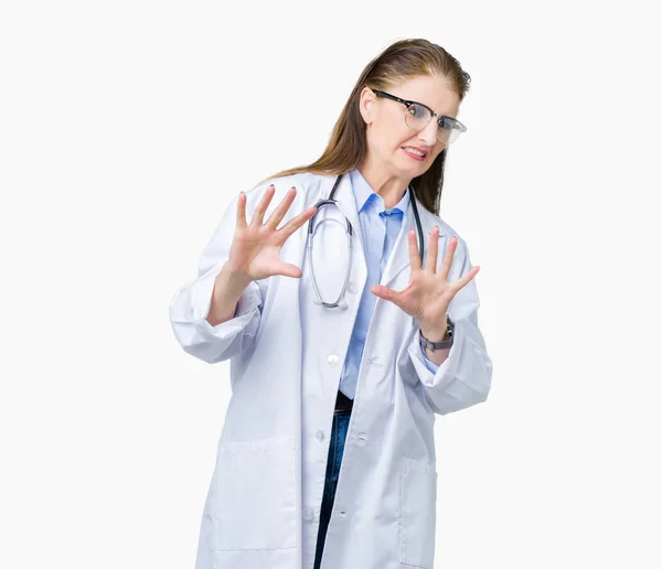 Middle Age Mature Doctor Woman Wearing Medical Coat Isolated Background — Stock Photo, Image