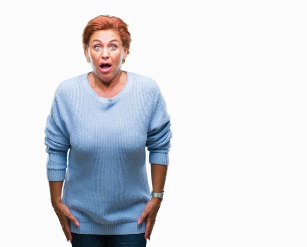 Atrractive Senior Caucasian Redhead Woman Isolated Background Afraid Shocked Surprise — Stock Photo, Image