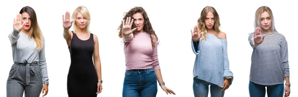 Collage Van Jonge Mooie Vrouwen Geïsoleerde Achtergrond Stop Doen Zingen — Stockfoto