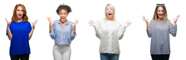 Colagem Grupo Bela Mulher Casual Sobre Fundo Isolado Celebrando Louco — Fotografia de Stock