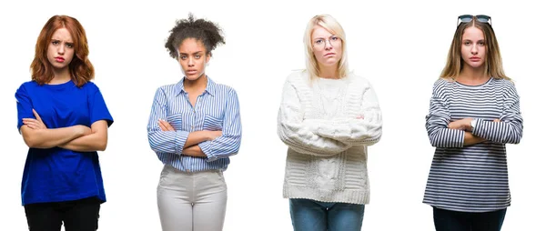 Collage Grupo Hermosa Mujer Casual Sobre Fondo Aislado Escéptico Nervioso —  Fotos de Stock