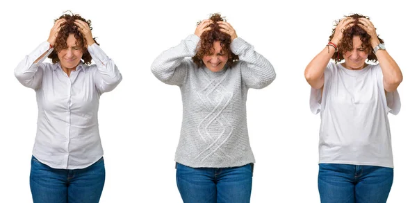 Çünkü Çaresiz Stresli Baş Ağrısı Acı Beyaz Izole Arka Plan — Stok fotoğraf