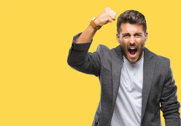 Young Handsome Business Man Isolated Background Angry Mad Raising Fist — Stock Photo, Image