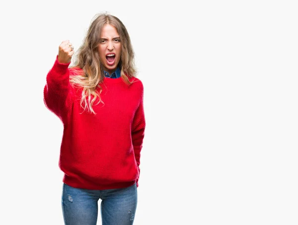 Beautiful Young Blonde Woman Wearing Winter Sweater Isolated Background Angry — Stock Photo, Image