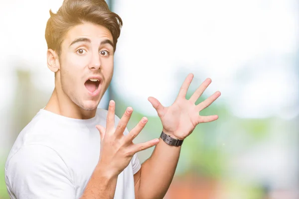 Young Handsome Man Wearing White Shirt Isolated Background Celebrating Crazy — Stock Photo, Image