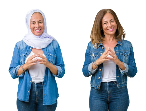 Collage Van Arabische Vrouw Mooie Middelbare Leeftijd Geïsoleerd Samen Achtergrond — Stockfoto