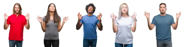 Samenstelling Van African American Hispanic Kaukasische Groep Mensen Geïsoleerde Witte — Stockfoto