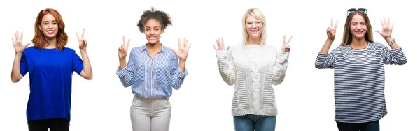 Colagem Grupo Bela Mulher Casual Sobre Fundo Isolado Mostrando Apontando — Fotografia de Stock