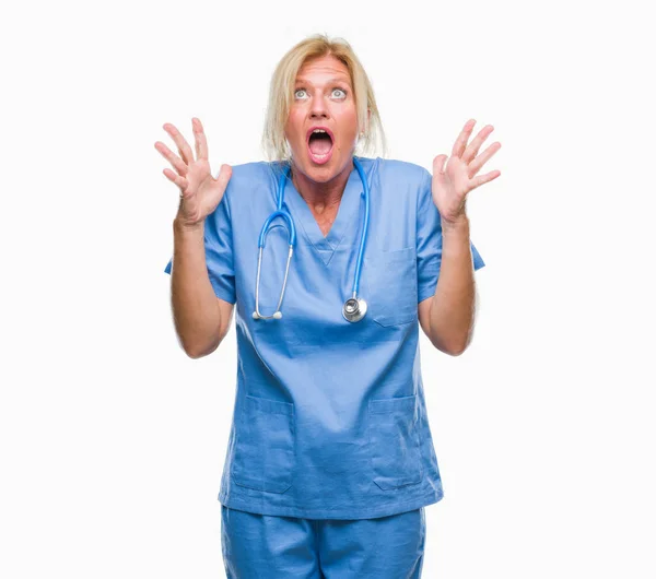 Middle Age Blonde Nurse Surgeon Doctor Woman Isolated Background Crazy — Stock Photo, Image