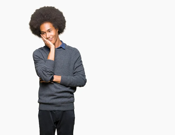 Afro Haj Gondolkodás Látszó Fiatal Afro Amerikai Üzleti Ember Fáradt — Stock Fotó
