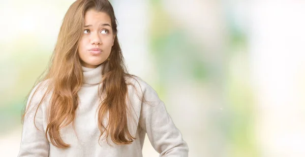 Young Beautiful Brunette Woman Wearing Turtleneck Sweater Isolated Background Making — Stock Photo, Image