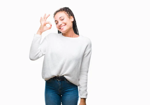 Jovem Trançado Cabelo Afro Americano Menina Vestindo Camisola Inverno Sobre — Fotografia de Stock